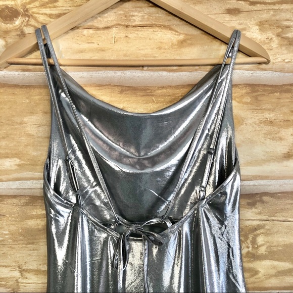 Rare London UO metallic silver draped neck dress - Picture 6 of 8